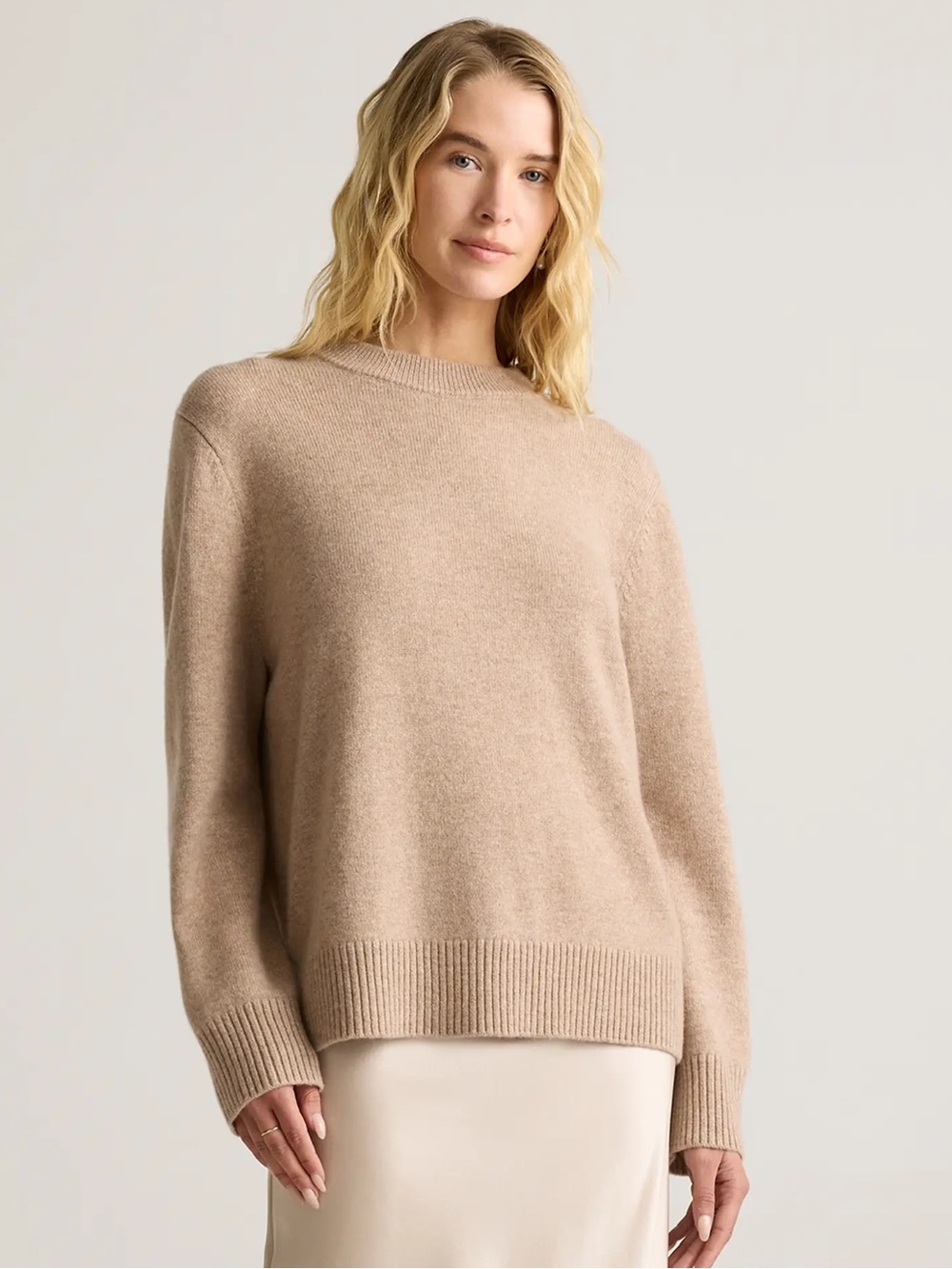 Quince Mongolian Cashmere Oversized Crewneck Sweater Cream Tan Size Medium